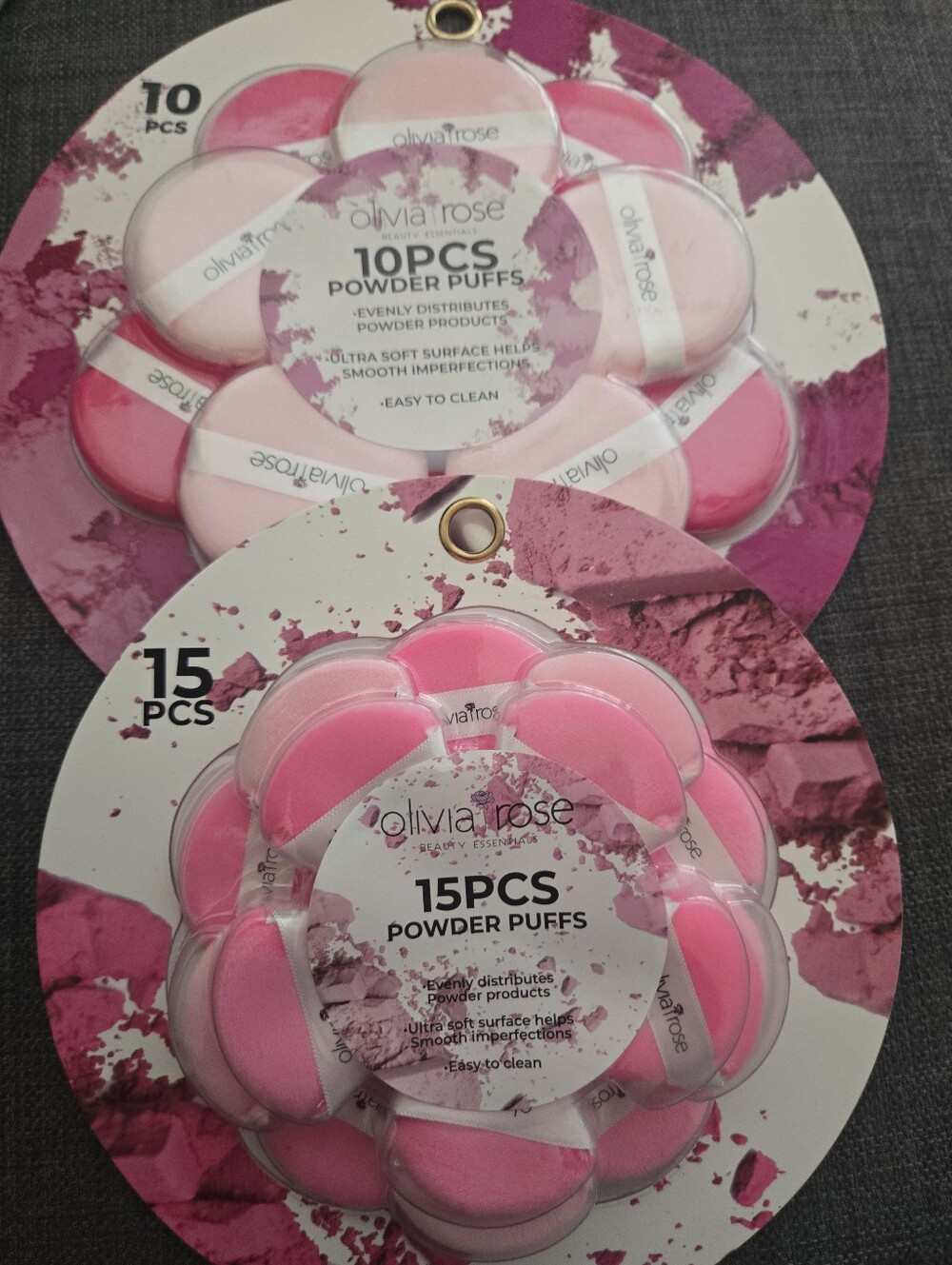 Olivia Rose Pink Powder Puffs - Soft Makeup Applicators (10 & 15 pcs)
